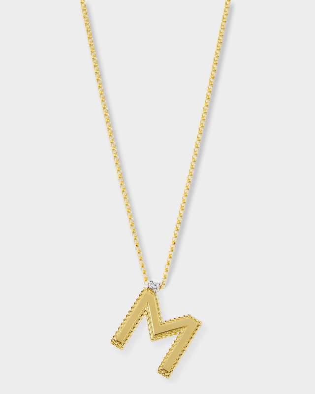 Princess 18K Yellow Gold Diamond Initial Necklace, M